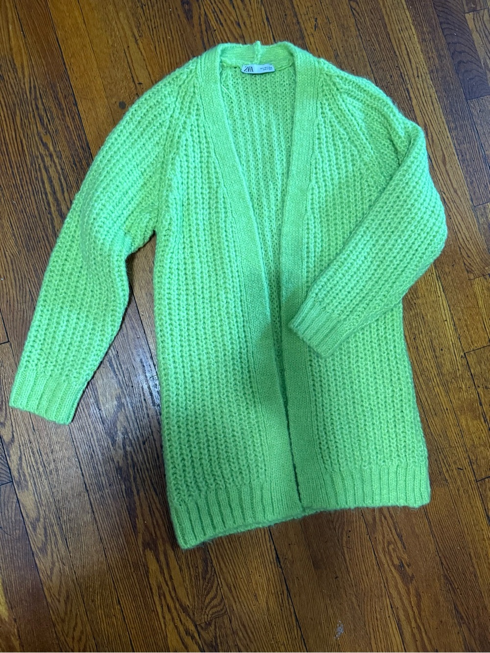 Zara Lime Green Open-Front Chunky Knit Cardigan